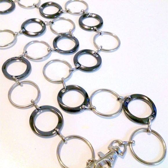 Silver and Gunmetal Circle Link Chain Belt - Picture 5 of 5